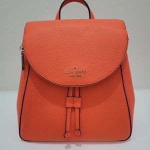 kate spade new york WKR00327 Leila Medium Flap Backpack Orange Coral Buds NEW